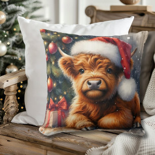 Coussin Jolie vache de Noël Highland