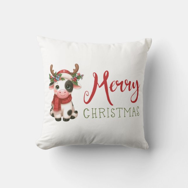Coussin Jolie vache de Noël mignonne (Recto)