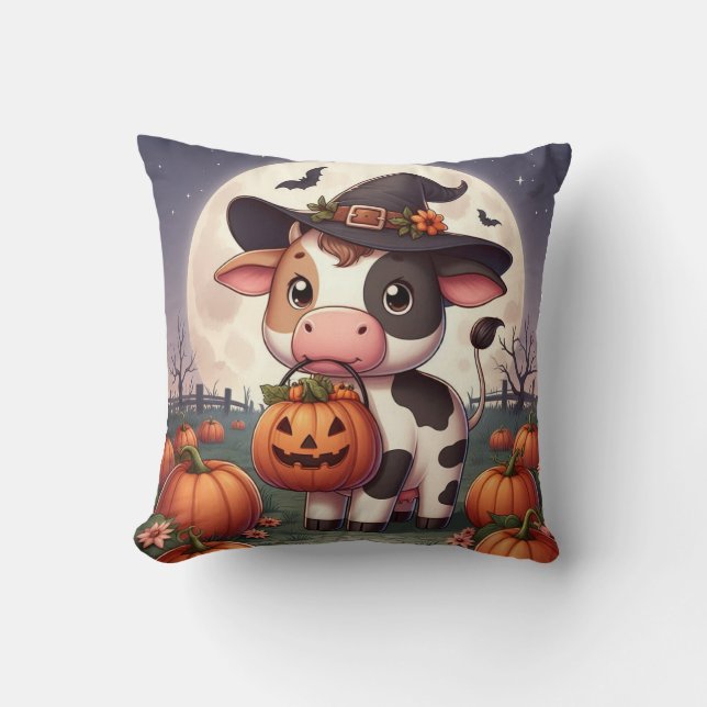 Coussin Jolie vache sorcière Halloween (Recto)