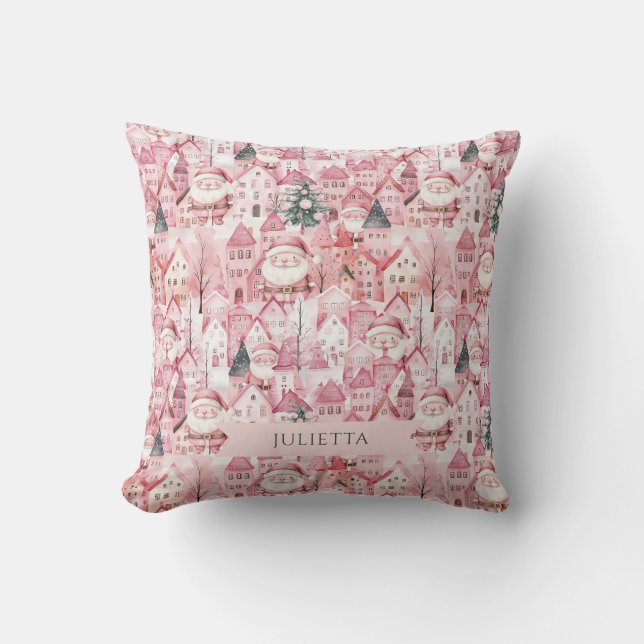 Coussin Jolie ville rose Père Noël Noël  (Recto)