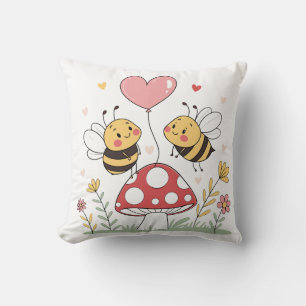 Coussin Jolies abeilles de dessin animé avec ballon en for