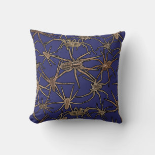 Coussin Jolies araignées d'Halloween sur fond bleu saphir