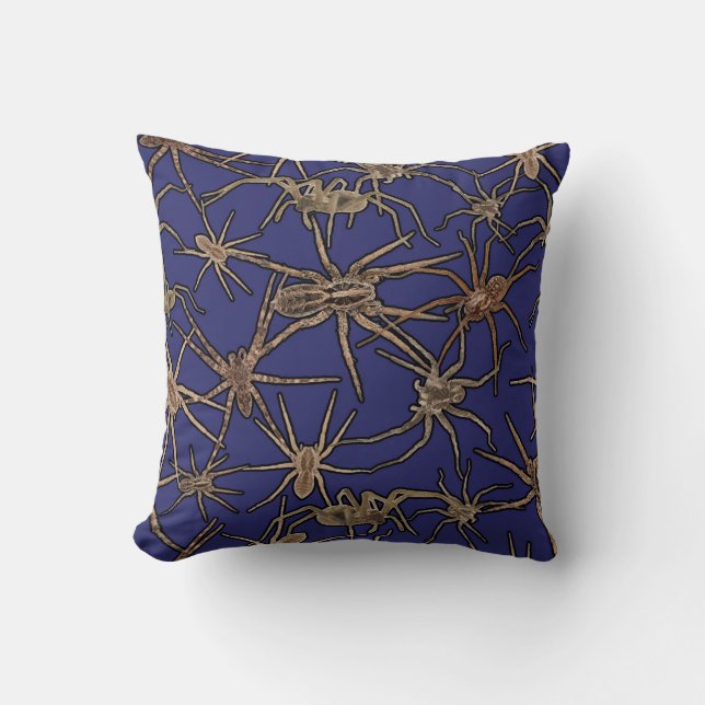 Coussin Jolies araignées d'Halloween sur fond bleu saphir (Recto)