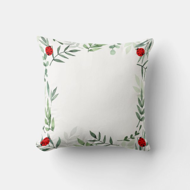 Coussin Jolies coccinelles et feuilles de plantes (Recto)