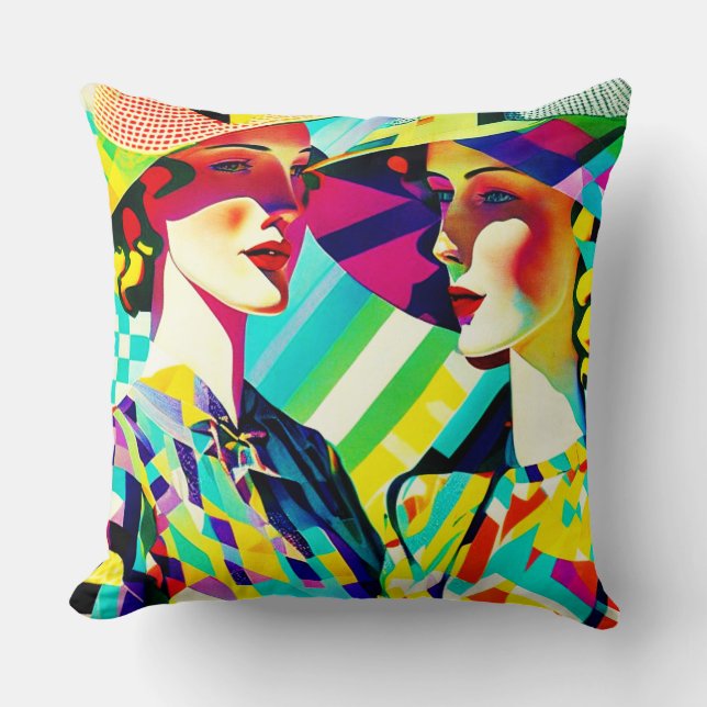 Coussin Jolies Dames Retro Design Jeu d'oreiller (Recto)