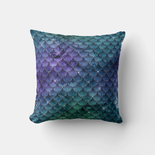 Coussin Jolies écailles de sirène violettes bleues sarcell (Recto)