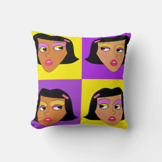 Coussin Jolies filles Purple Gold Y2k Cartoon Pop Art Face