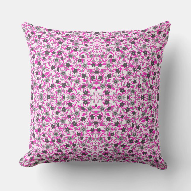 Coussin Jolies fleurs abstraites roses grises blanches (Recto)