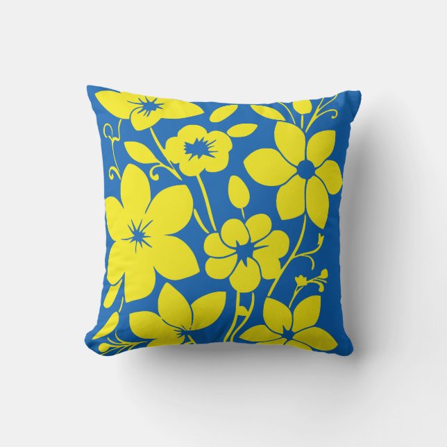 Coussin Jolies fleurs en azur et jaune (Recto)