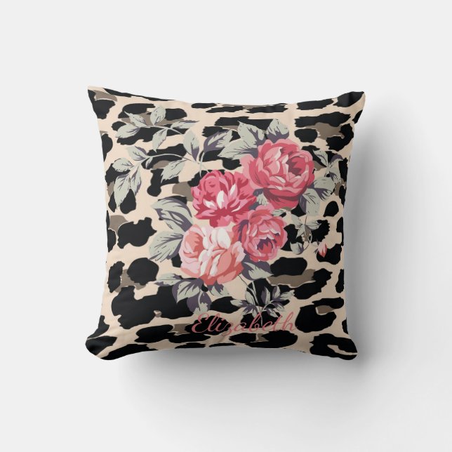 Coussin Jolies fleurs modernes sur impression léopard - pe (Recto)