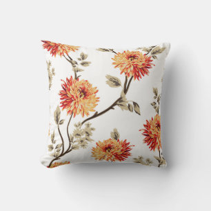 Coussin jolies fleurs orange avec feuille brun motif de w