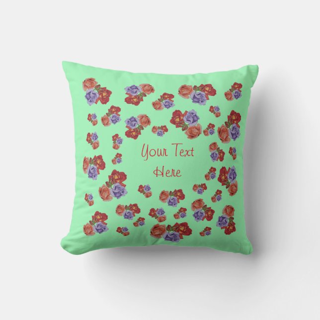 Coussin jolies fleurs roses rouges et bourgeons roses fleu (Recto)