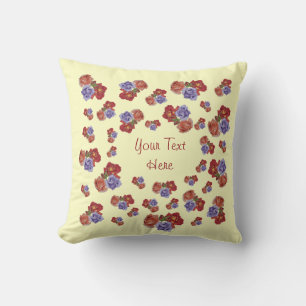 Coussin jolies fleurs roses rouges et bourgeons roses fleu