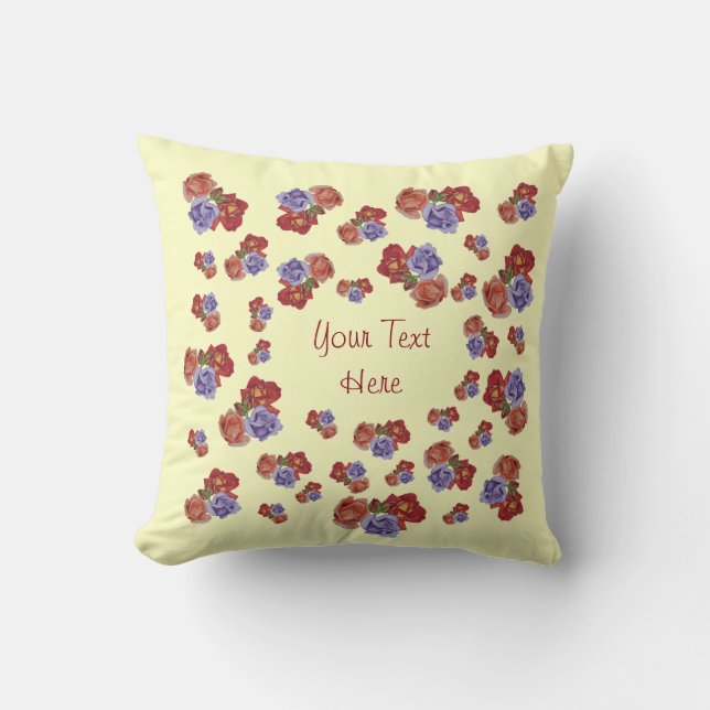 Coussin jolies fleurs roses rouges et bourgeons roses fleu (Recto)