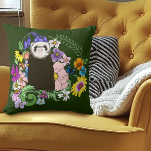 Coussin Jolies fleurs sauvages de furet sableux en bois ve