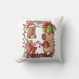 Coussin Jolies lumières de Noël de capybara Fête festive