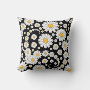Coussin Jolies marguerites blanches sur fond noir