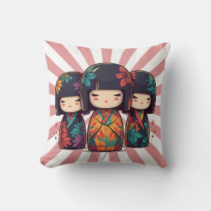Coussin Jolies poupées kokeshi japonaises