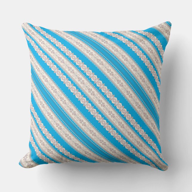 Coussin Jolies rayures blanches bleues classiques d'orneme (Recto)