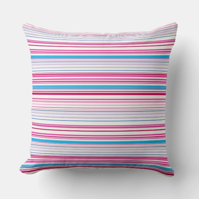 Coussin Jolies rayures bleues roses (Recto)