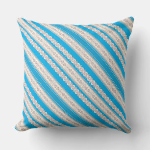 Coussin Jolies rayures d'ornement bleu blanc classiques