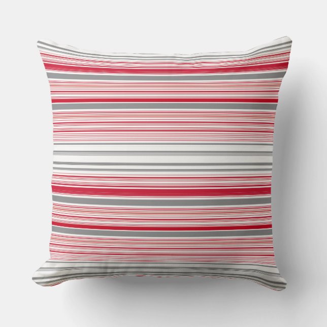 Coussin Jolies rayures grises rouges (Recto)