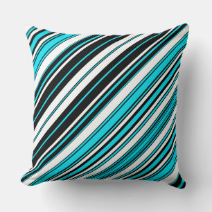 Coussin Jolies rayures noir blanc aqua