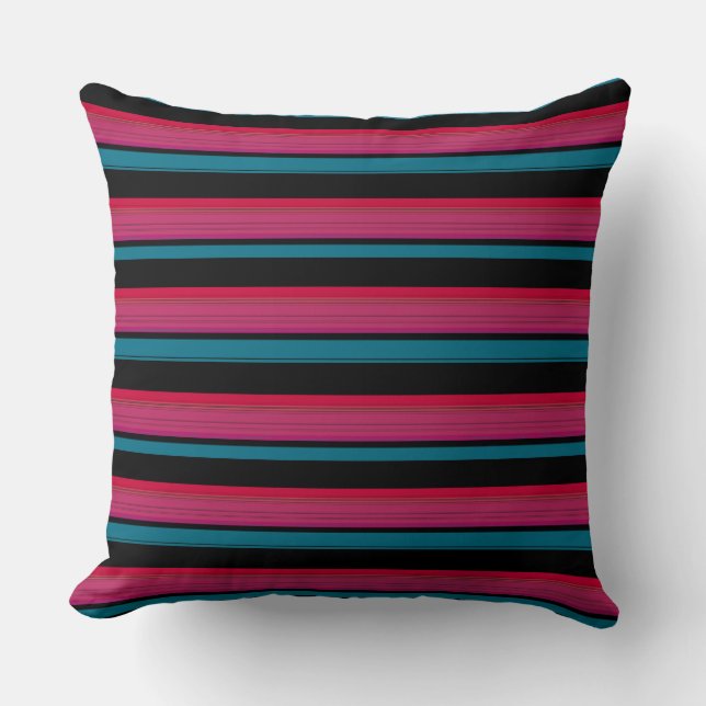 Coussin Jolies rayures noires roses (Recto)