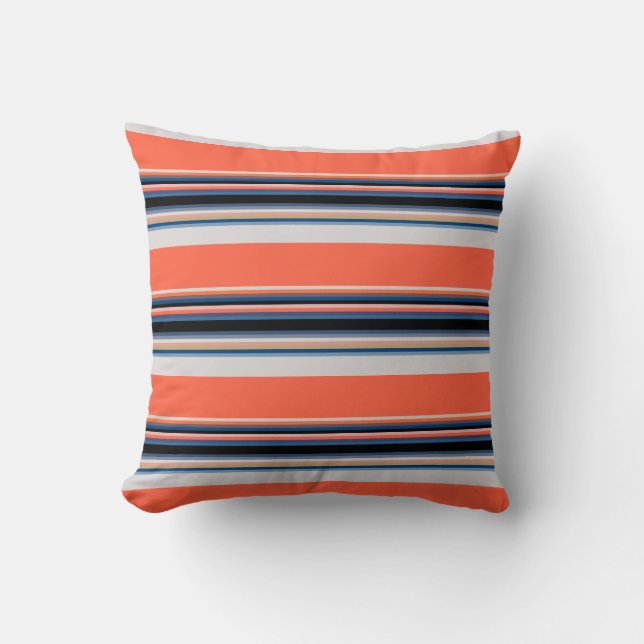Coussin Jolies rayures orange bleu (Recto)