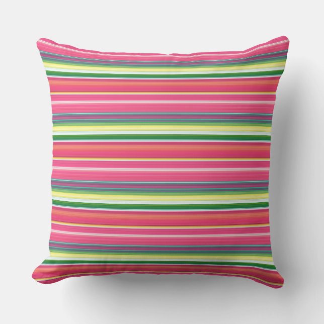 Coussin Jolies rayures roses vertes (Recto)