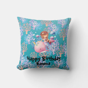 Coussin Jolies sirènes magiques poisson corail mer Anniver