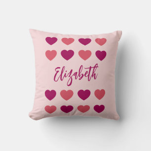 Coussin Jolies Teintes de Coeurs Roses Écriture Cursive No