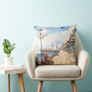 COUSSIN JOLIMENT PASTEL WATERCOLOR BOARDWALK AND BEACH