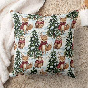 Coussin Jolis amis de la forêt hivernale – Animaux de fête
