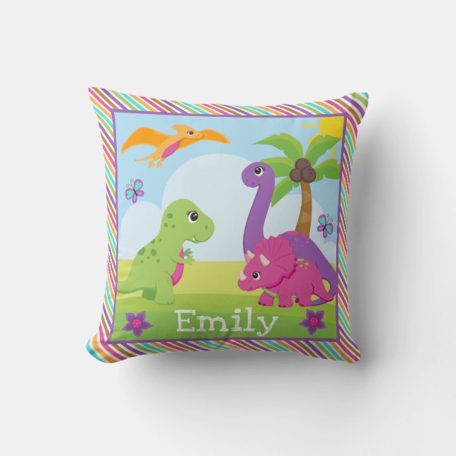 Coussin Jolis amis dinosaures fille colorés Enfants  (Recto)