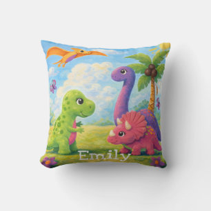 Coussin Jolis amis dinosaures fille colorés Enfants 