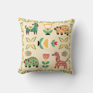 Coussin Jolis animaux d'art folklorique dessinés à la main