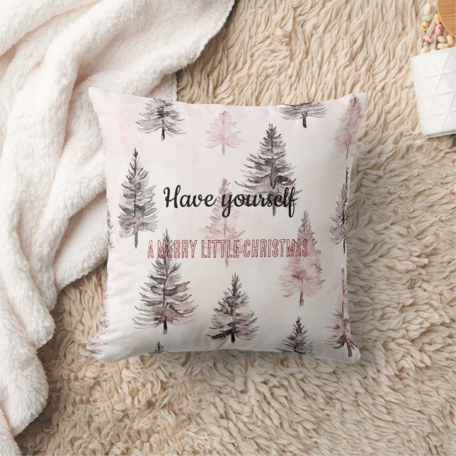 Coussin Jolis arbres de Noël floraux couleur pêche crème (Couverture)