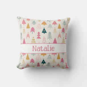Coussin Jolis arbres de Noël motif rose tendre Nom