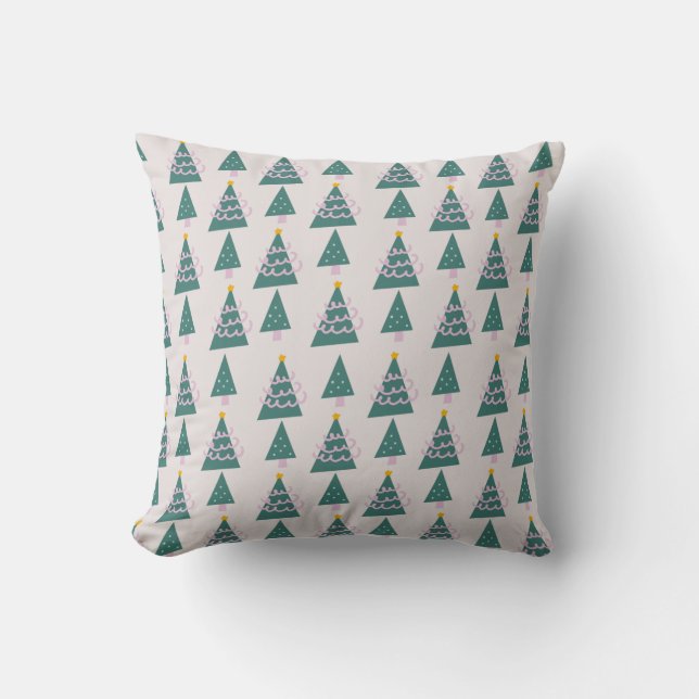 Coussin Jolis arbres gribouillis rose vert            (Recto)