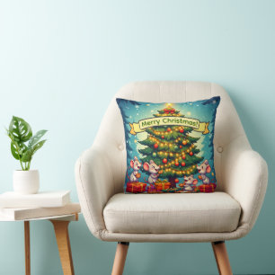 Coussin Jolis biscuits de souris de Noël Arbre festif joye