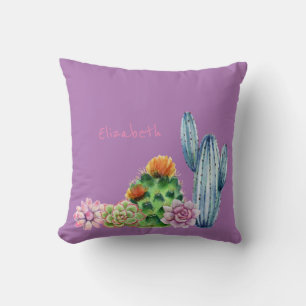 Coussin Jolis cactus succulents à l'aquarelle