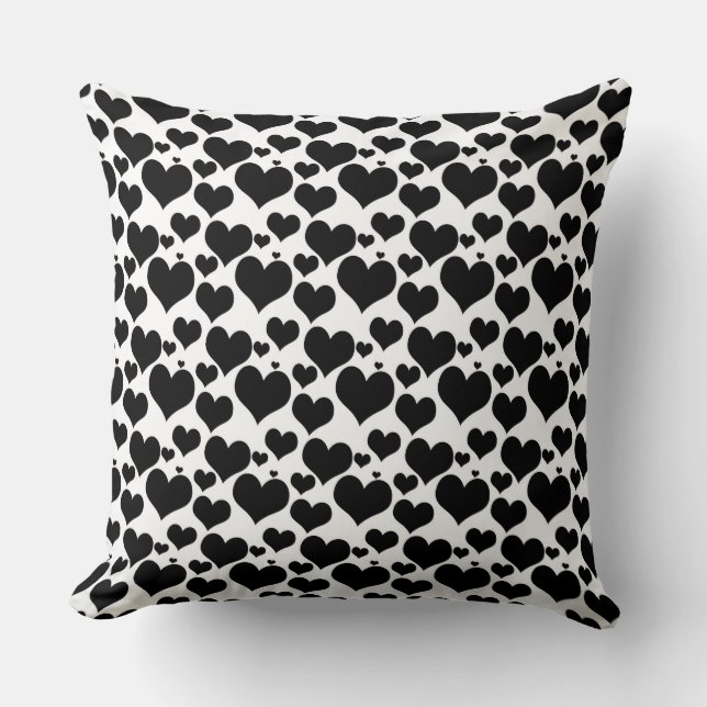 Coussin Jolis cœurs noirs sur fond blanc pour votre Saint- (Recto)