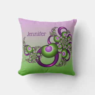 Coussin Jolis cœurs verts roses modernes fractale nom
