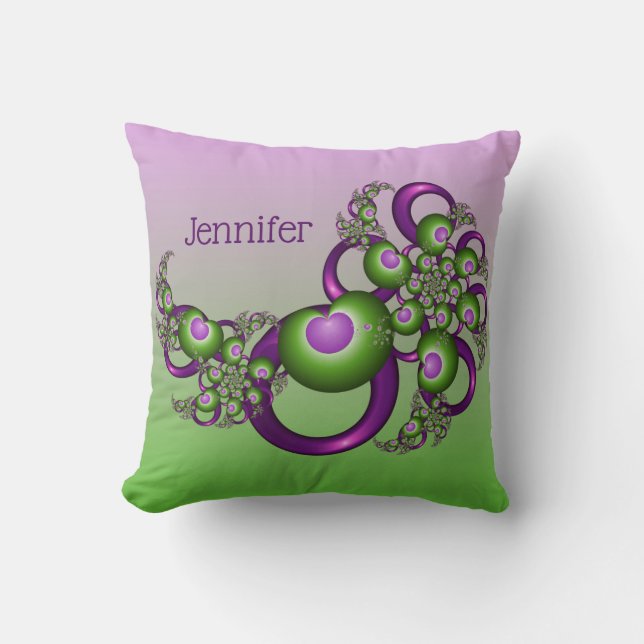 Coussin Jolis cœurs verts roses modernes fractale nom (Recto)