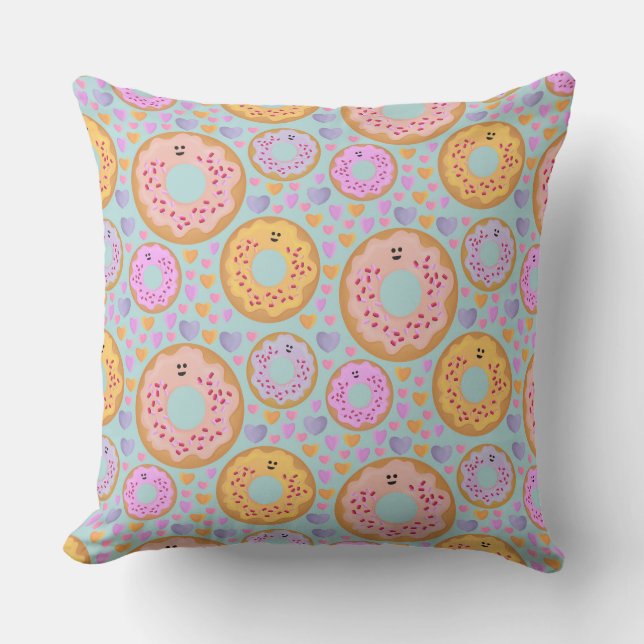 Coussin Jolis donuts et cœurs pastel bleu rose (Recto)