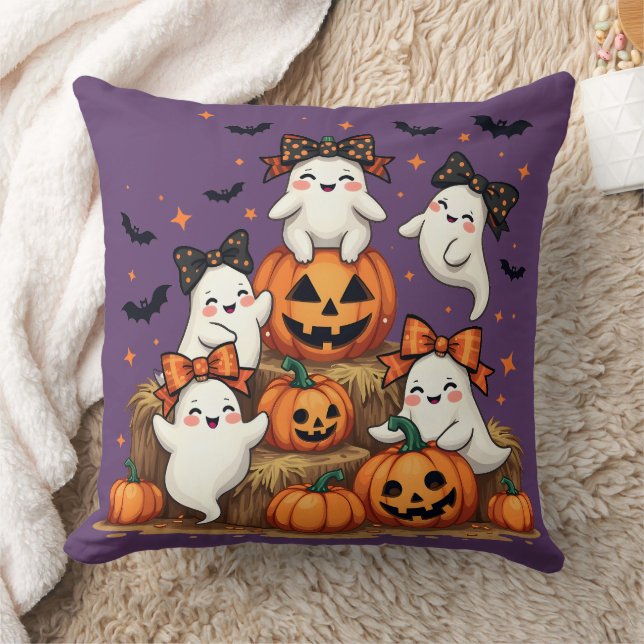 Coussin Jolis fantômes d'Halloween avec des nœuds coquette (Couverture)
