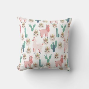 Coussin Jolis Llamas roses et Cactus vert