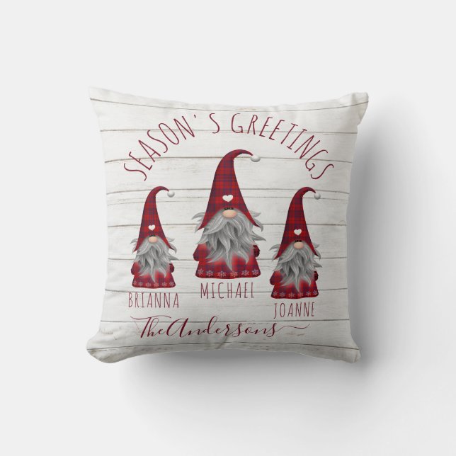 Coussin Jolis lutins de Noël rustiques en bois à carreaux  (Recto)