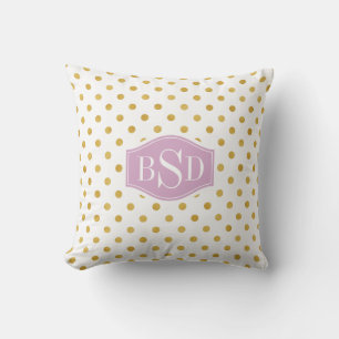 Coussin Jolis motifs de pois dorés et blancs avec monogram